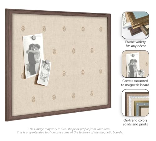 Kate and Laurel Framed Fabric Magnetic Board 38 x 26, Mini Gingham Neutral Linen Printed Linen Casual Transitional Bulletin Board for Use as a Vision Board or Wall Organization, Florence Medium Brown