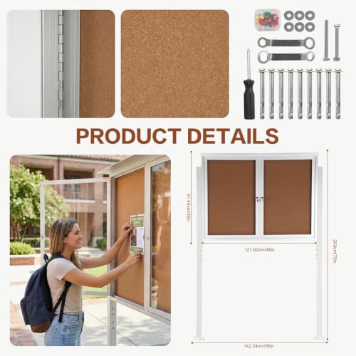 48"x36" Standing Enclosed Bulletin Board, Notice Board with Lockable