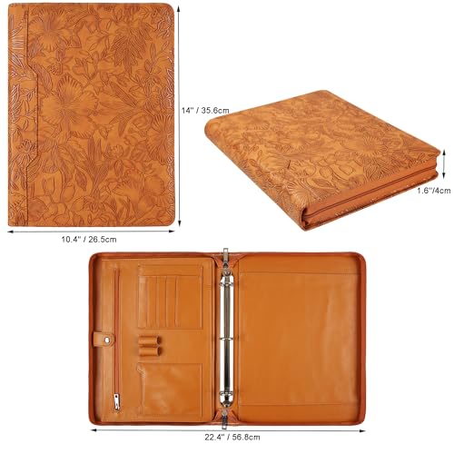 Vegan Leather Portfolio, Personalized 3 Ring Binder Padfolio for Women, Pink Leather, Handmade Organizer, Engraved Resume Folder (Brown Pattern, Custom)