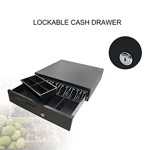 Frewqy Cash Register Drawer 5 Bill 6 Coin, Money Storage Box Tray with Lock, Coin Piggy Bank with Removable Coin Compartment for Point of Sale Small Business,White (Color : Black)
