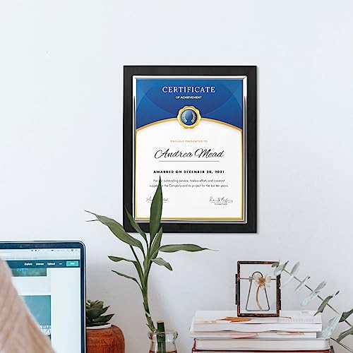 10.5 x 13" Certificate Display Plaque - Offered in Coated Black Wood with an 8.5 x 11" Silver Frame - Slide in Your Diploma, Award Certificate, Award of Achievement, Class Photo, and More
