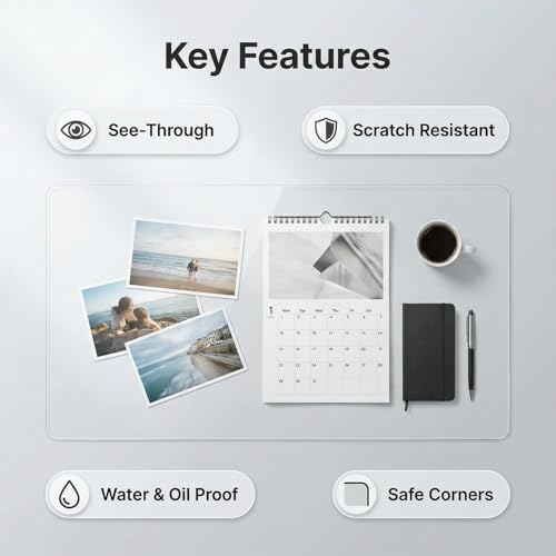 ACFBGFV Clear Desk Protector Pad Blotters 27x60 in Plastic Desktopper Writing Surface Cover Desk Mat Mouse Pad for Office Home Laptop Computer Tabletop Keyboard Mat Easy Clean Waterproof 2.5 mm