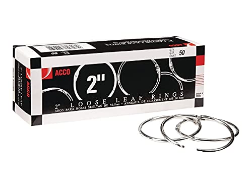 ACCO 72205 Metal Book Rings, 2-Inch Diameter, 50 Rings/Box