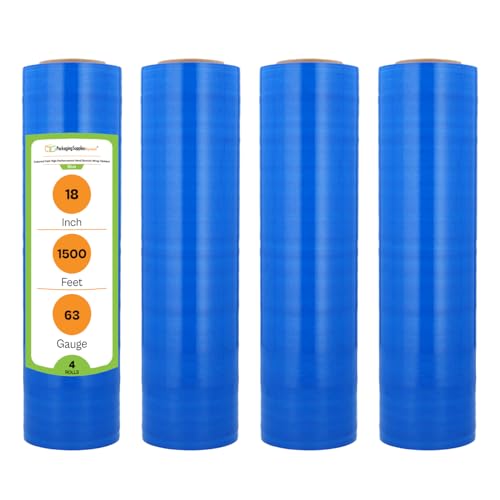 PSBM Dark Blue Stretch Wrap, 4 Rolls 18 Inch x 1500 Feet 63 Gauge Heavy Duty Plastic Wrap Industrial Strength Shrink Film for Moving, Packing & Shipping