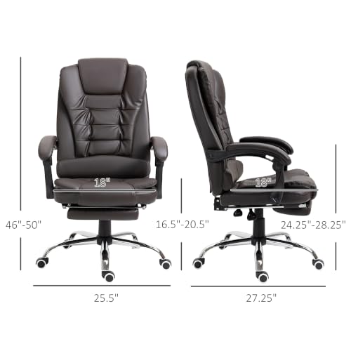 HOMCOM High Back Ergonomic Executive Office Chair, PU Leather Computer Chair with Retractable Footrest, Lumbar Support, Padded Headrest and Armrest, Coffee