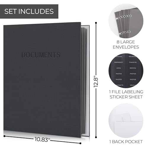 Important Document Organizer Set with Folders - Complete Linen Ring Binder