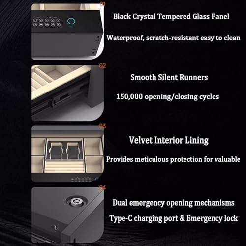 OREKPOT Password Drawer Safe Steel with Digital Keypad, Auto-Eject, Soft Lining, for Home Nightstand Jewelry Rings Watches Valuables Organizer,580mm