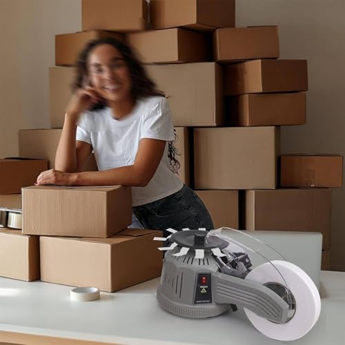 Electric Tape Cutting Machine, Automatic Tape Dispenser with Length and Width Adjustable, Rotary Disc Tapes Cutter with Detachable Rollers, for Warehouses, Schools, Offices