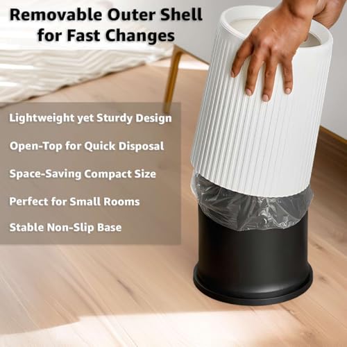 4 Pack - 4 Gallon White & Black Plastic Trash Can/Small Indoor Wastebasket, Round Polyethylene Bin for Office, Hotel, Home, School