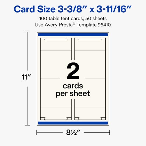 Avery Printable Rectangle Table Tent Cards, 3-3/8" x 3-11/16", Matte Ivory, Sure Feed Technology, Print-To-The-Edge Capability, Laser/Inkjet Compatible, 100 Total, Ideal for Packaging, and Displays