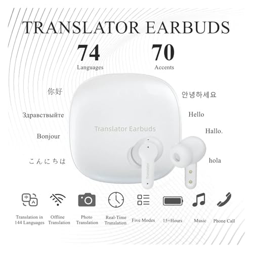 Online/Offline Voice Translator Earbuds Supports 144 Languages Translation Wireless Bluetooth Headset Instant Two Way(M3 Online Version)