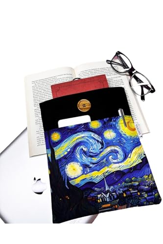 Book Cover/Book Bag - Starry Night Van Gogh Design, Black - Protective Sleeve for Novels and E-Readers