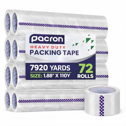 Clear Packing Tape 2.7 MIL Thick - 72 Heavy-Duty Wrapping Tape - 110-Yard Length, 7920 Total Yards 1.88-Inch Wide Strong Adhesive Rolls for Moving, Office Packaging, Storage Organization & Warehouse