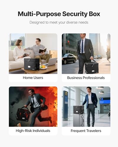 VEVOR Fireproof Document Box, 1832 ℉ Heat Insulated Fireproof & Waterproof Box with Lock, Portable Two-Layer File Storage Organizer Home Office Travel Use, for Passports, Important Documents, Files
