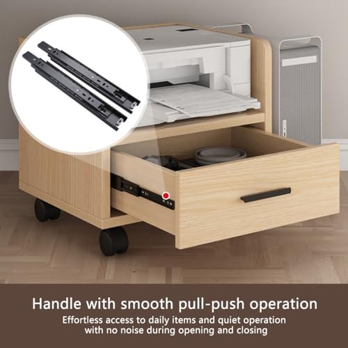 PreuepltrMa Printer Stand with Storage Drawer, Printer Table with Locking Wheels, for Under Desk, Home, Office, Mechanism Small and Short(Light Oak,45 cm(17.72in) in Length)