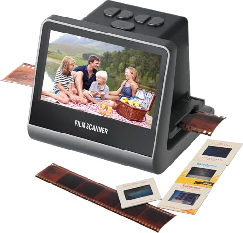 22MP Film and Slide Scanner with 5” LCD Screen, Convert 35mm/126/110 Color & B&W Negatives/Slides to High-Resolution JPEG Digital Photos