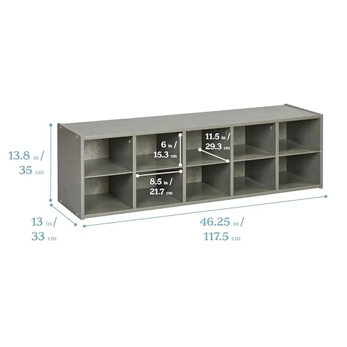 ECR4Kids Streamline 10 Cubby Tray Storage Cabinet, 2x5, Classroom Furniture, Grey Wash