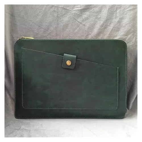 Leather Document Holder Envelope Clutch Zip File Folder Wallet Bag Multicolor 35.5x1x25cm(Green)