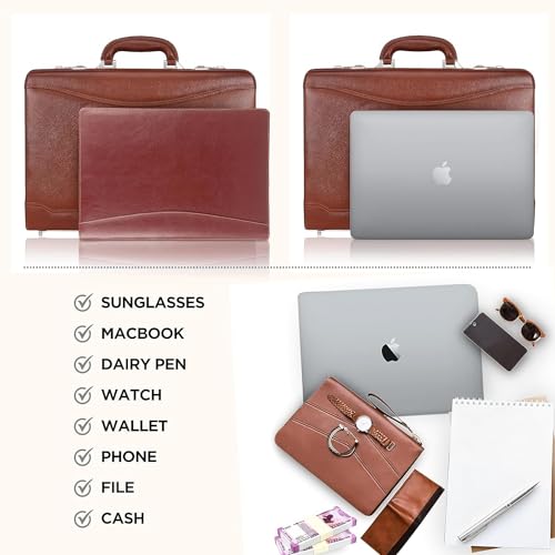 Da leather villa Full Grain Leather Briefcase Attache Case For Unisex Size L18 * W5 * H12 Inches Expandable Briefcase Bag (Tan)