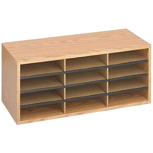 Safco Literature Organizer, 12 Compartments, Office and Classroom Mailbox with Adjustable Shelves, Wood Paper and Mail Sorter, Medium Oak
