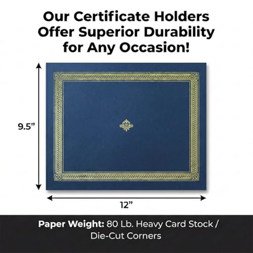 PaperDirect Elite Certificate Jackets, 9 Inches x 12 Inches Folded, Blue with Gold Foil, Certificate Cover for School, Work, Diplomas, Graduation & Awards, Certificate Holder, 50 Count