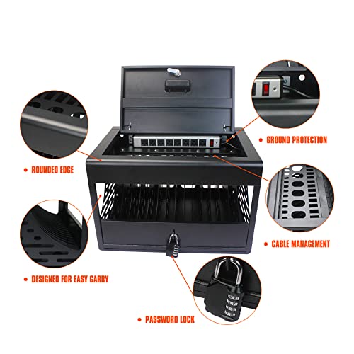 16 Device Portable Table Top Charging and Storage Cabinet for iPads, Chromebooks and Laptop Computers,with Lock, quick charging,Surge Protection, for Classroom or Office,multiple usb charging station
