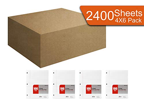 Mintra Office Filler Paper (College Ruled, 2400 Sheets (4-6pks)) - for 3-Ring Binder, Notepaper, Loose leaf lined paper, 3 Hole punched, bulk pack
