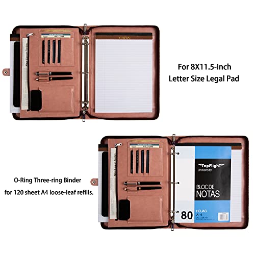 3-Ring Portfolio Padfolio for Women, Vegan Leather Binder, Pink, Zipper, Handmade Portfolio Organizer, Personalized for Lefty & Righty