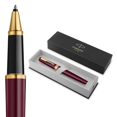PARKER Meridian Rollerball Pen | Red Lacquer with Gold Trims | Fine Nib | Handwriting Pens & Stationery Supplies | Black Ink | Luxury Gift Box