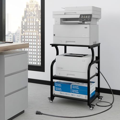 Natwind 3 Tier Large Printer Stand, 24"x20", with Charging Station,Black