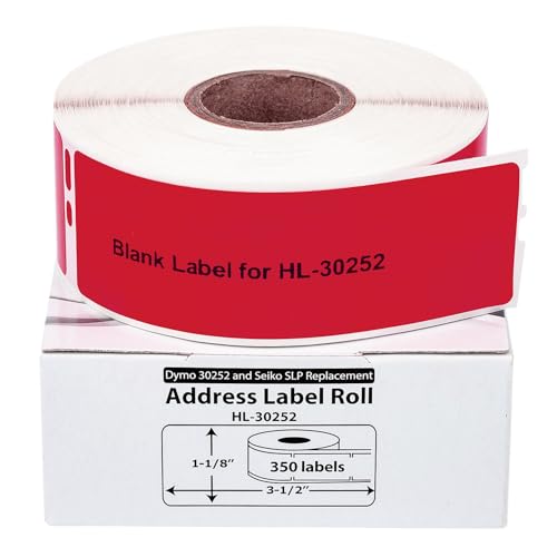 HouseLabels Compatible with Dymo 30252 Labels, Red, 1-1/8" x 3-1/2"