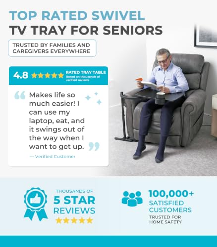 Stander Wonder Tray, Adjustable Swivel Table, Extra-Large Computer Stand, Couch Desk & Gaming Bench, TV-Trays for Eating on Couches, Chairs, Recliners with Laptop Wedges and Cup Holder, XL, Black