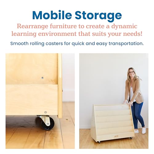 ECR4Kids Mobile Double-Sided 10-Shelf Wooden Book Display, Natural