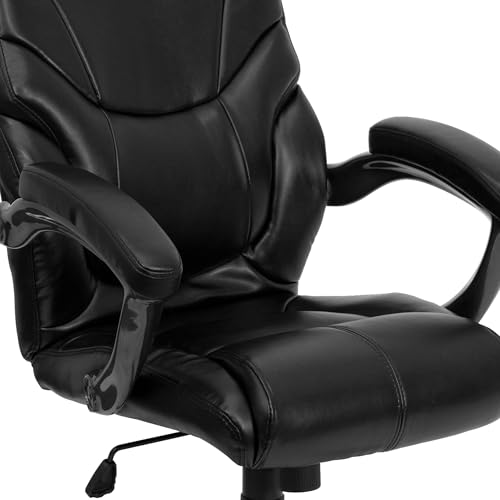 Scranton & Co Contemporary Faux Leather Executive Office Chair, High Back Design with Lumbar Support, Black Leathersoft Upholstery, Adjustable Seat Height, Tilt Lock, Swivel Base, Ergonomic for Home