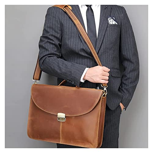 XIADENGLAN 15.6inch Laptop Satchel Briefcase Flap Attache Shoulder Handbag Leather Crossbody Bag Business Messenger Tote