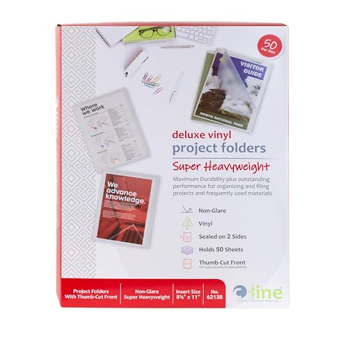 C-Line Deluxe Non-Glare Vinyl Project Folders, Letter Size, Clear (62138)