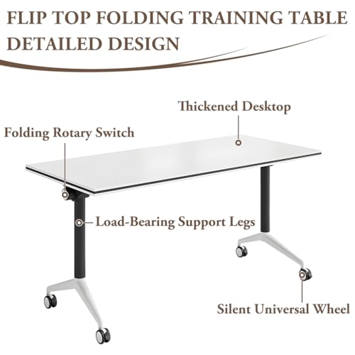 Ovlirpl Conference Room Table, Folding Conference Room Tables, Flip Top Mobile Training Table with Silent Wheels, Modular Foldable Conference Tables for Home Office Class,120cm/47.2in,1pack