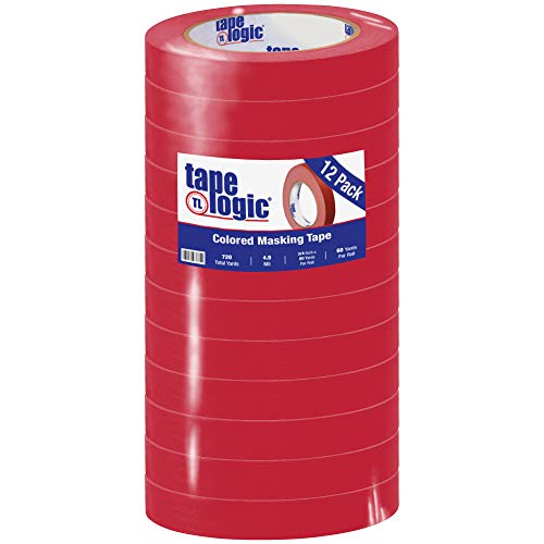 BOX USA Aviditi Tape Logic 3/4 Inch x 60 Yards, General Purpose Colored Masking Tape, Red (Pack of 12) - Great for Home, Office, Arts, Crafts, DIY, Labeling and Coding