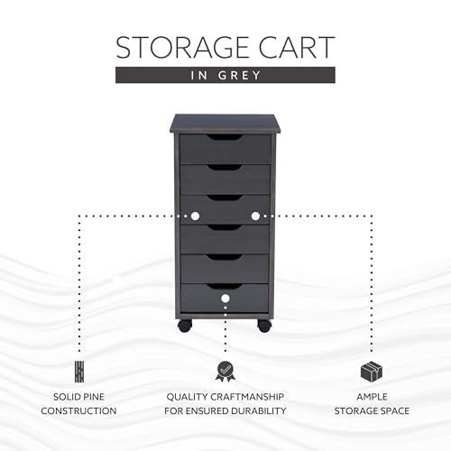 Linon Home Decor Products Corinne Six Drawer Storage, Grey Rolling Cart