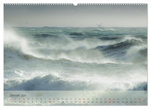 Wellen Concert (High-Quality Premium Wall Calendar 2026 DIN A2 Landscape), Art Print in High Gloss, Waves at Sea Storms in the Mediterranean Sea