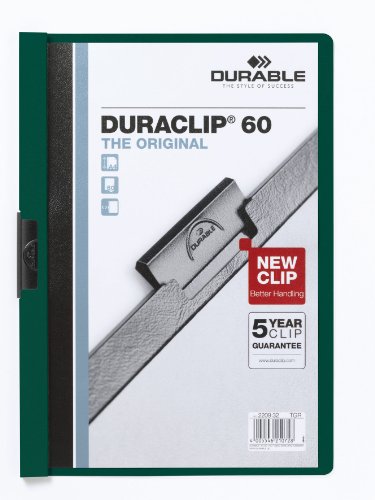 DURACLIP® 60 A4 Clip Folder - Holds Up to 60 Sheets of A4 Paper - Strong Metal Sprung Clip - Pack of 25 Dark Green Colour Folders for Organising Documents