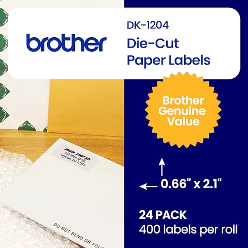 Brother Genuine DK-120424PK Multipurpose Paper Labels, Die-Cut 0.66" x 2.1", Engineered for Excellence, 400 Labels Per Roll, 24 Rolls per Box, White, for use with Select Brother QL Label Printers