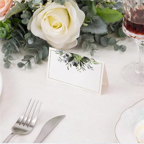 White Blank Tent Place Cards 200pcs Simple Fresh Plant Wedding Seating Number Table Card Name Place Cards Christmas Birthday Party Table Sign In Card