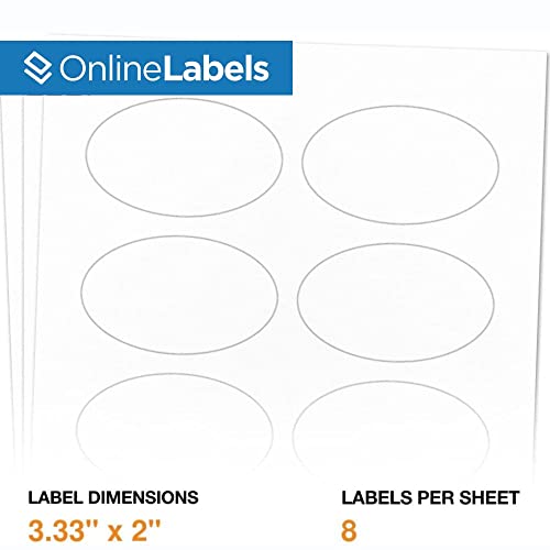 OnlineLabels 3.33" x 2" Oval Labels - White Matte - 1,000 Sheets