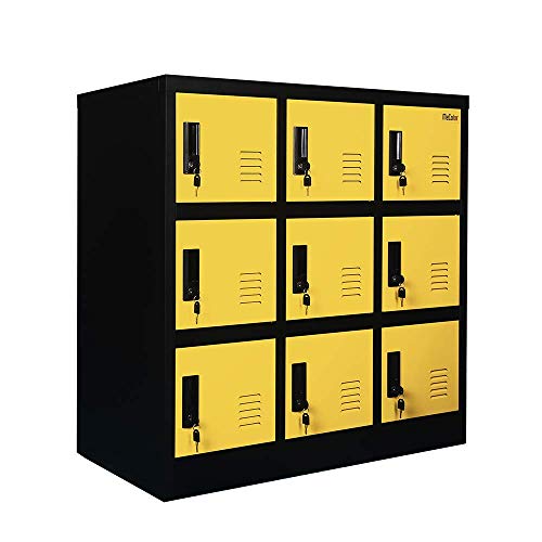 MECOLOR Metal Kids Locker for Girls and Boys Playroom Storage Cabinet for Clothes, Bag Storage Toys and Book Storage Locker (Yellow, 9D)