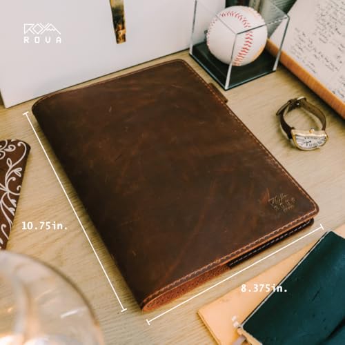 ROVA Full Grain Leather Notebook Journal Cover - Hand Crafted in the USA - Fits Moleskine XL (9.75" x 7.5") - Lay Flat Design with Pen Loop - Whiskey