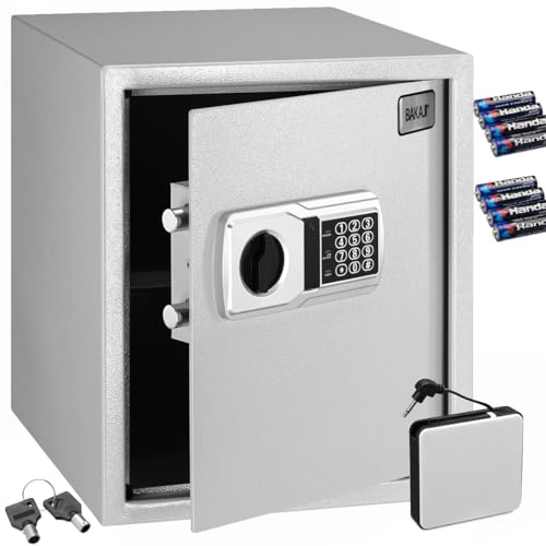BAKAJI Electronic Security Box with External Battery Box, Values and Documents Anti-Burglar Box for Home, Hotel, Wall or Independent, 40 x 35 x 40 cm (Grey)
