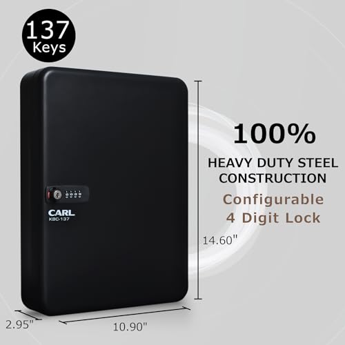 Carl Heavy-Duty Key Lock Box with Combination or Keyed Access – Wall-Mountable 137 Key Cabinet for Home, Office, Fleet, Rental, Airbnb – Sturdy Steel Security & Built-in Tags