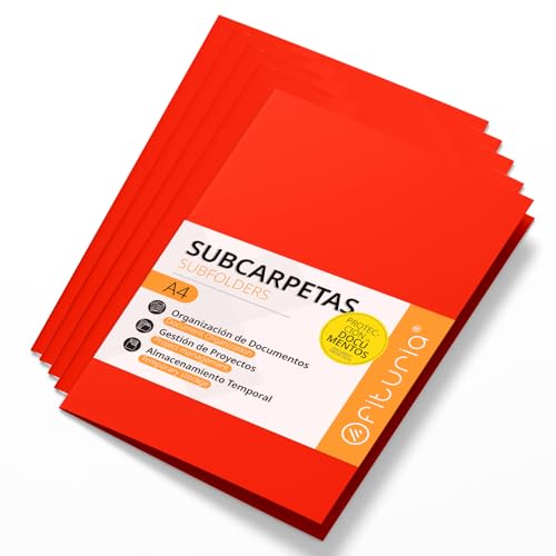 A4 Cardboard Subfolders, Paper Filing Folders 180 g, File Folder for Documents, Pack of 50 Coloured Office Subfolders for Filing and Sorting Papers – Ofituria (Red)