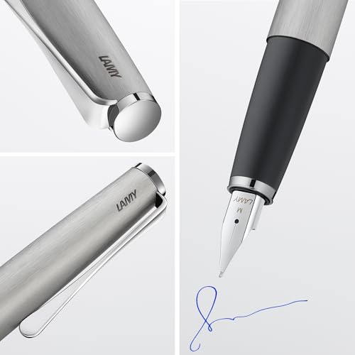 Lamy studio brushed - Fountain Pen in elegant metal body - steel nib, partially platinum-plated & in nib size M - incl T 10 blue ink cartridge